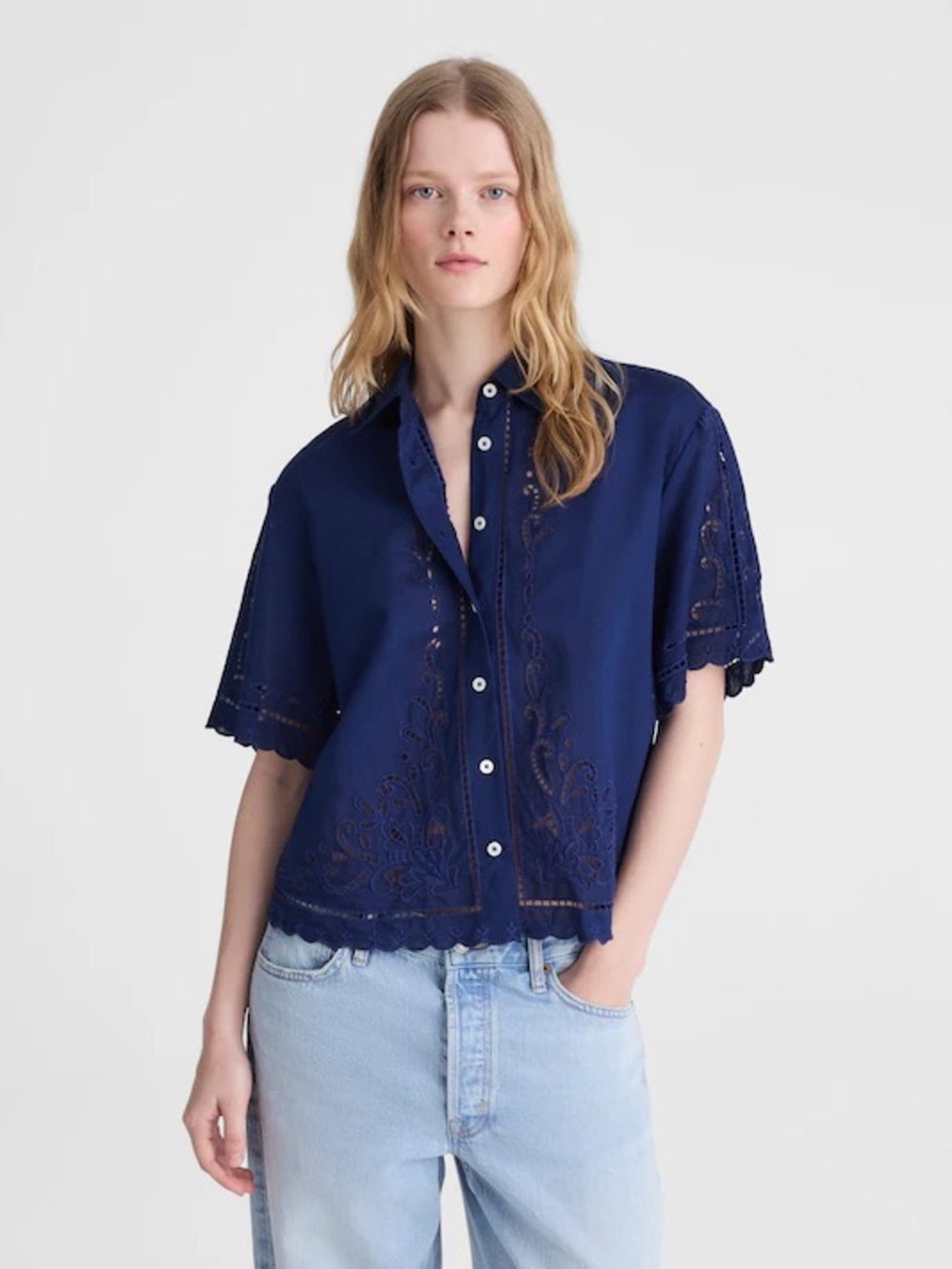 MADEWELL Eyelet Boxy Shirt, Size XS